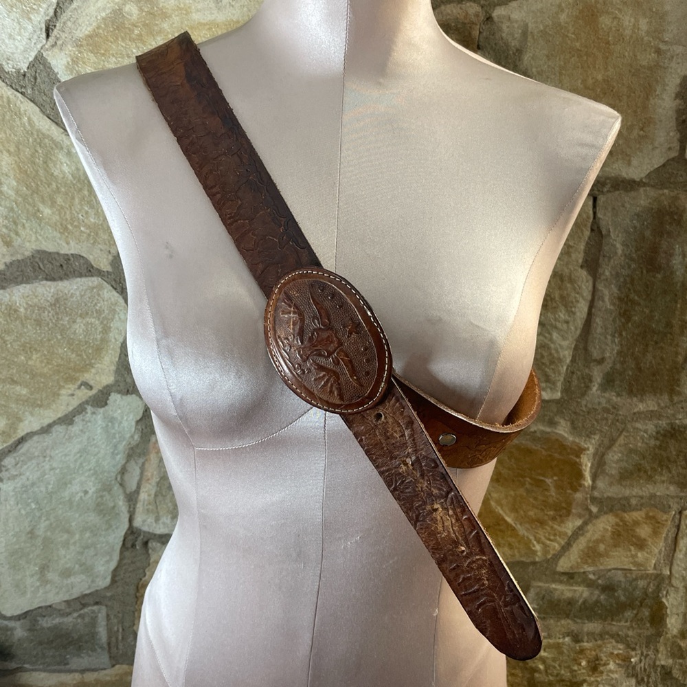 Embossed Brown Leather Men's Belt